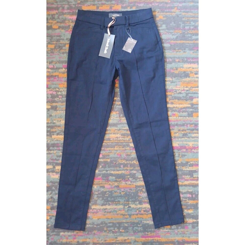 Modcloth Womens Straight Leg Pants Size 4 Navy Blue Pleated Stretch NWT Preppy